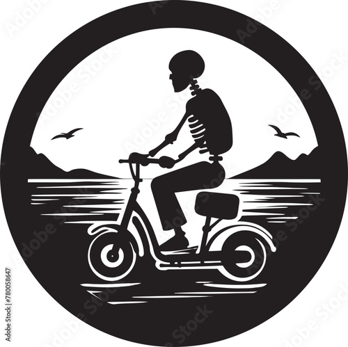 Skele-Scooter Seaside: Vector Riding Emblem Beachside Biker Bones: Scooter Graphic