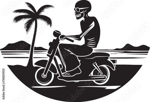 Coastal Cruiser Corpses: Beach Vector Icon Graphic Sandy Skele-Speed: Skeleton Scooter Logo Design