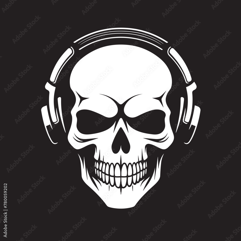 Skull Serenade: Logo Featuring Skeleton Jamming with Headphones Bone Rhythms: Vector Icon of Headphone-wearing Skeleton Skull Serenade: Logo Featuring Skeleton Jamming with Headphones Bone Rhythms: Vector Icon of Headphone-wearing Skeleton