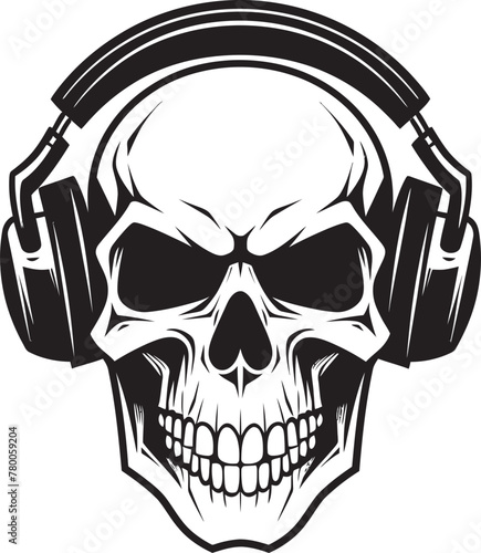 Skeletal Sound: Vector Logo Featuring Headphone-wearing Skeleton Melodic Marrow: Headphone Vector Graphics
