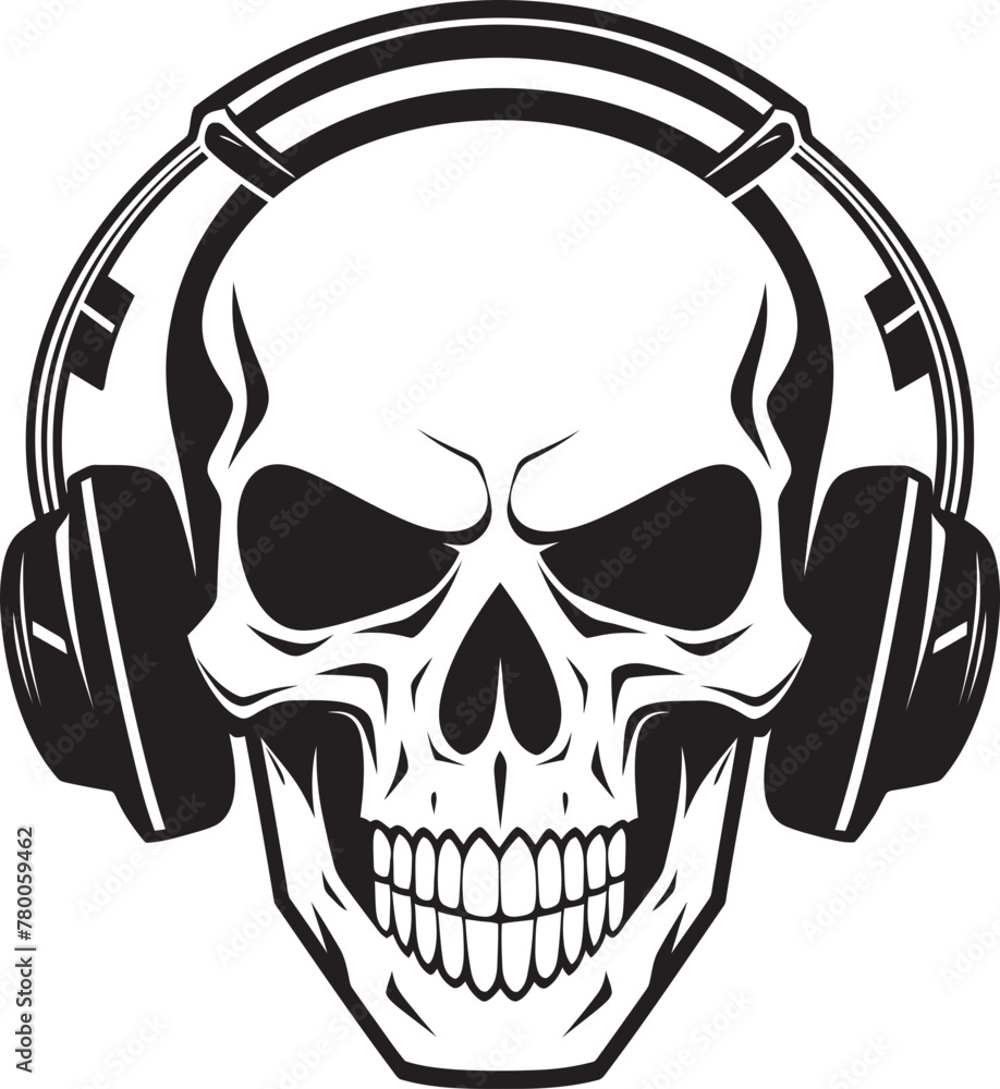 Fototapeta premium Skull Serenade: Logo Featuring Skeleton Listening to Music Melodic Marrow: Logo Design with Skull and Headphones