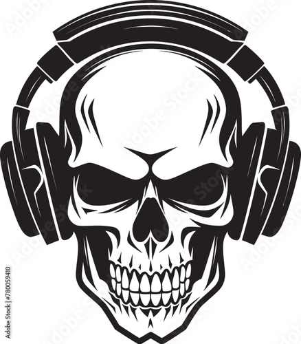 Skull Sync: Vector Graphic with Headphone-wearing Skeleton Audio Ossification: Logo Featuring Musical Skeleton