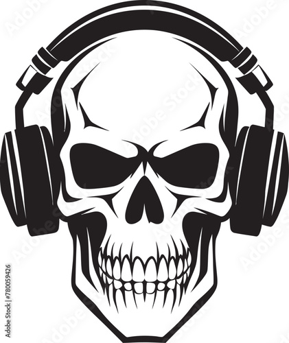 Rhythm Resonance: Vector Icon of Skeleton with Headphones Skeletal Soundwave: Logo Design of Headphone-wearing Skeleton
