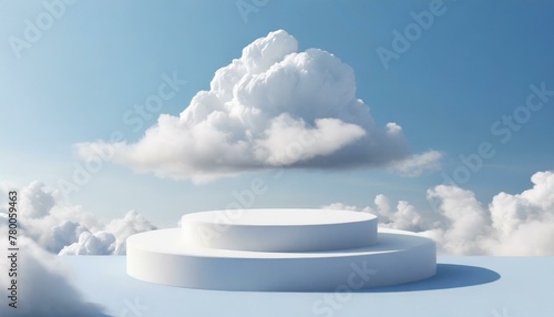 Cloudscape Podium: Abstract 3D Product Display with Sky Background