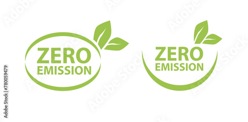 Zero Emission. Net zero label stamp design leaves Zero Emission carbon eco stamp symbol Vector