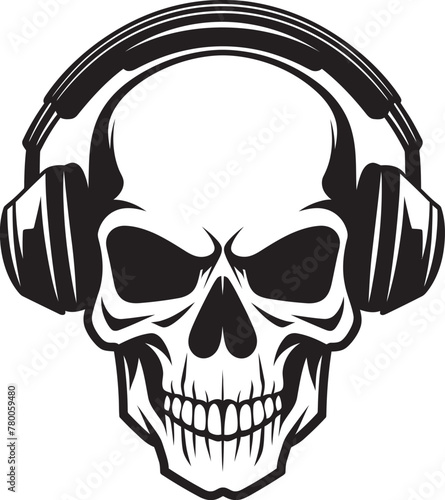 Skull Serenade: Logo Featuring Skeleton Jamming with Headphones Bone Rhythms: Vector Icon of Skull and Headphones