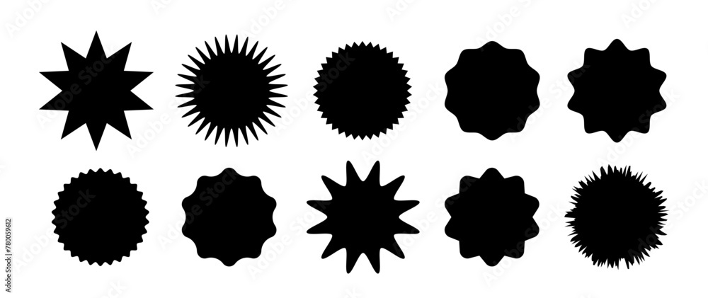 Starburst speech bubbles. Starburst, black price sticker sunburst icons. Black Sunburst. Flat vintage price tag stickers.Vector Starburst speech bubbles. Starburst, black price sticker sunburst icons. Black Sunburst. Flat vintage price tag stickers.Vector