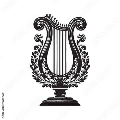 Musical Elegance: Intricate Lyre Silhouette, Crafted with Precision in Illustration and Vector Design, Lyre Illustration - Minimallest Lyre Vector
