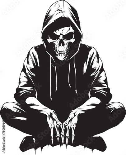 SkeleStreet: Hoodie-Wearing Skeleton Emblem Streetwise Skele: Stylish Hoodie Skeleton Graphic
