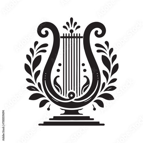 Harmonious Melodies: Captivating Silhouette of Lyre Music Instrument, Illustrated and Vectorized with Precision, Lyre Illustration - Minimallest Lyre Vector
