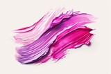 A vibrant pink and purple oil paint stroke isolated on a white background. Lipstick color swatches in the style of brush strokes isolated on a white background, featuring pink and red colors