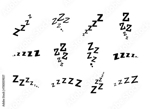 Zzz bed sleep snore icons snooze nap Z sound . Sleepy yawn or insomnia sleeper alarm clock Zzz line icons of goodnight deep sleep, bored or tired