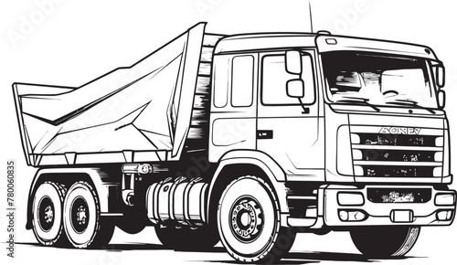 Dump Truck Sketch: Vector Logo Design with Dump Truck Sketch Sketchy Transportation: Sketch Icon Graphics of Dump Truck