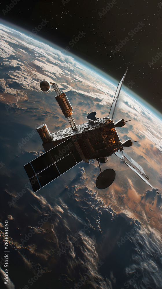Fototapeta premium an artificial satellite passes by the earth
