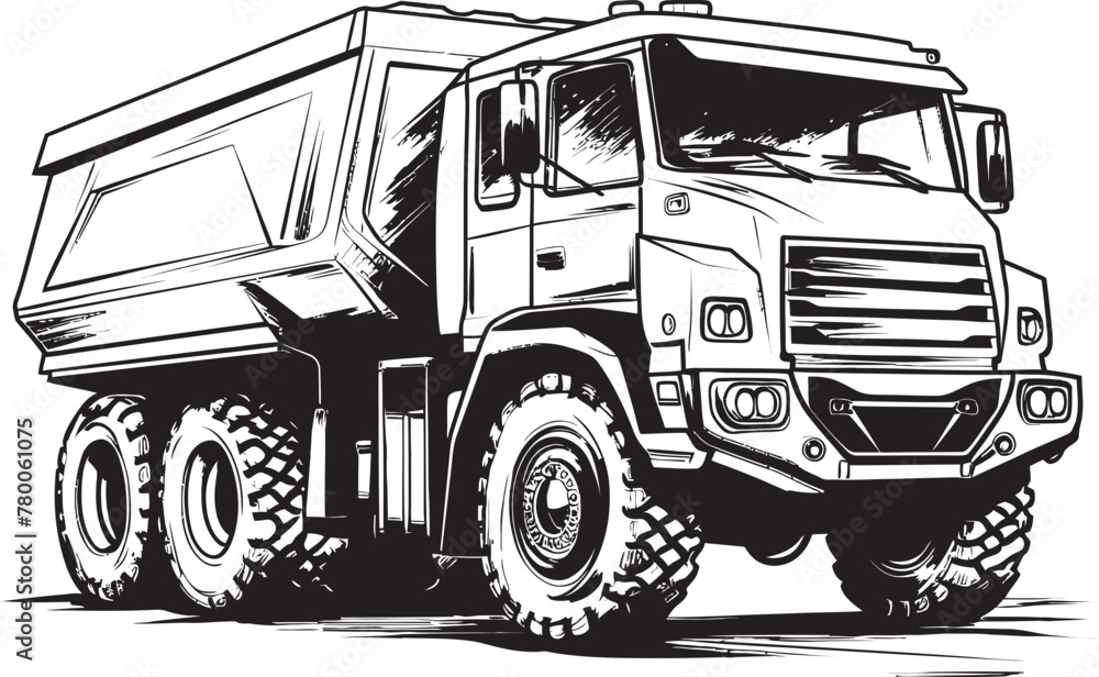 Sketchy Freight: Dump Truck Sketch Emblem Dump Truck Express: Vector Logo with Sketch