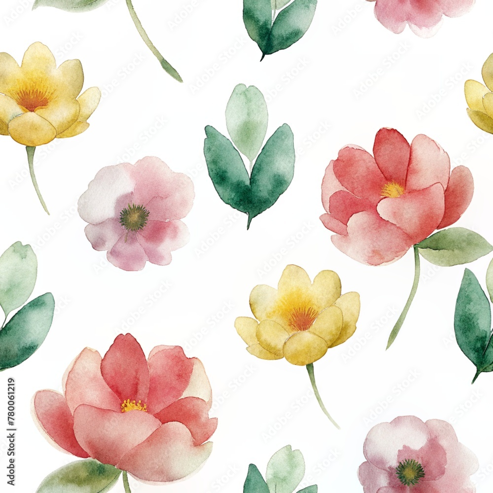 Seamless Pattern Muted Color Abstract Flowers