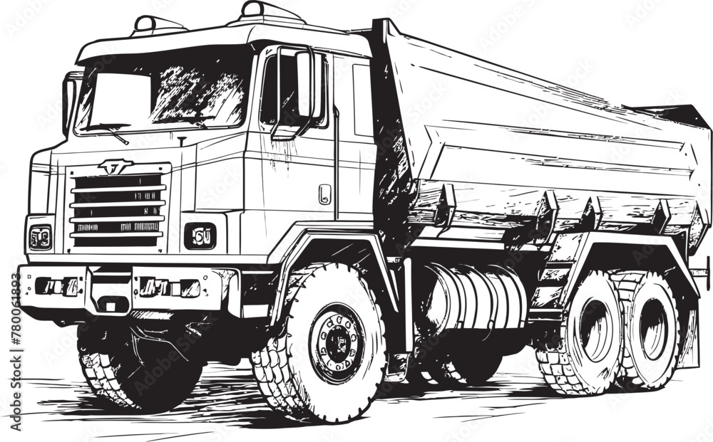 Naklejka premium SketchHaul: Sketch Icon of Dump Truck DumpArtistry: Vector Logo Design Featuring Sketch of Dump Truck