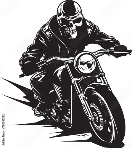 Grim Reaper Ride: Skull Motorbike Rider Icon Graphics Bone Brigade: Vector Skull Motorbike Logo