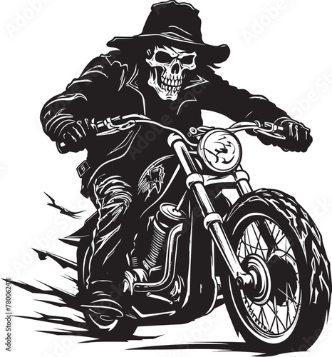 Death Ride: Skull Motorbike Rider Icon on the Edge Grim Reaper's Roar: Vector Logo of the Fierce Skull Biker