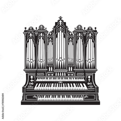 Organ Symphony: Captivating Silhouette of Organ Instrument, Crafted with Precision in Illustration and Vector, Organ Illustration - Minimallest Organ Vector
