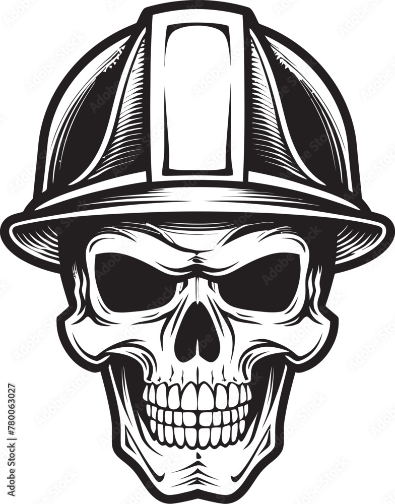 Bone Builder Badge: Skull Worker Icon in Helmet Skull Safety Guardian: Helmeted Worker Icon Design