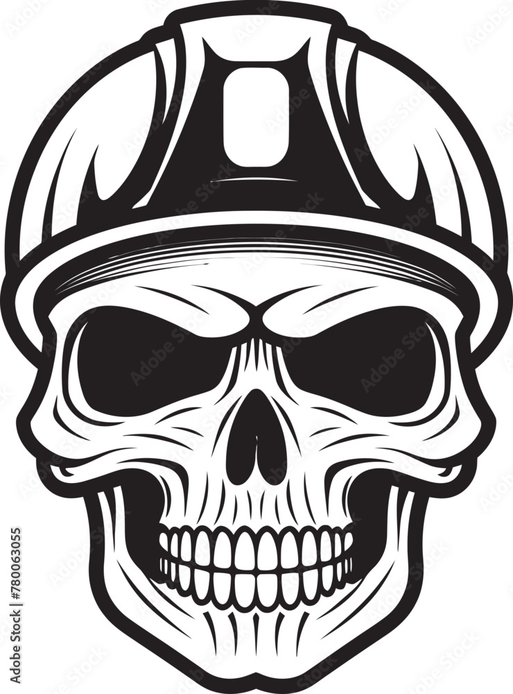 Fototapeta premium Bone Builder Badge: Skull Worker Icon in Helmet Construction Reaper Emblem: Skull in Hardhat Logo