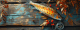 fishing fish shiny wobblers on a wooden background