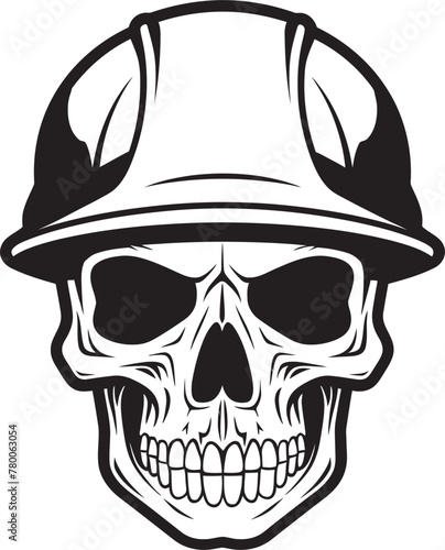 Hardhat Skull Sentinel: Construction Worker Vector Logo Scaffold Skull Sentry: Worker Emblem Design