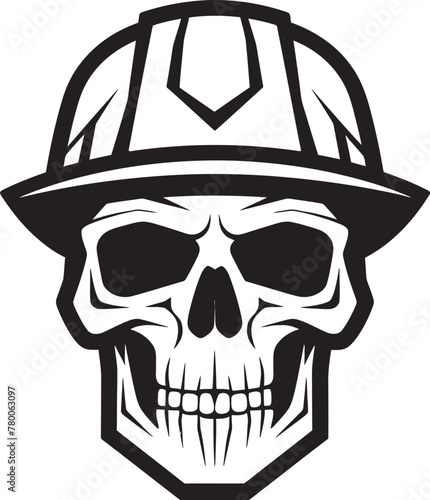 Construction Reaper Emblem: Skull in Hardhat Logo Scaffold Skull Sentry: Worker Emblem Design