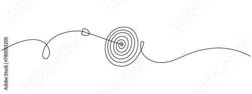 Continuous drawing of a single editable target line in the center with an arrow. Concept for the business of hitting the target. Vector illustration