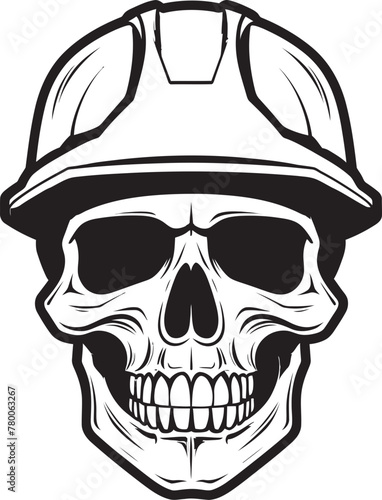 Construction Reaper Emblem: Skull in Hardhat Logo Scaffold Skull Sentry: Worker Emblem Design