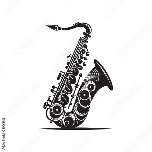 Rhythmic Rhapsody: Dynamic Saxophone Silhouette, Rendered with Precision in Illustration and Vector Design, Saxophone Illustration - Minimallest Saxophone Vector
