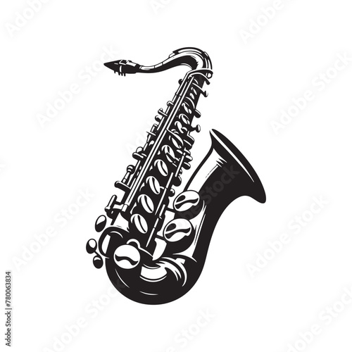 Melody in Motion: Vibrant Saxophone Silhouette, Animated through Detailed Illustration and Vectorized Rendering, Saxophone Illustration - Minimallest Saxophone Vector