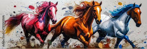 Strokes of Splendor: Abstract Mural with Intricate Paint Spots and Horse Motifs