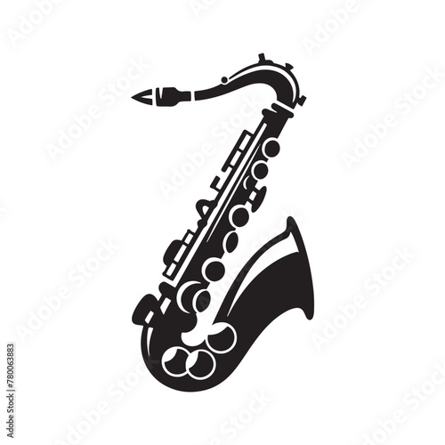 Jazz Serenade: Captivating Saxophone Silhouette, Enlivened through Detailed Illustration and Vectorization, Saxophone Illustration - Minimallest Saxophone Vector
