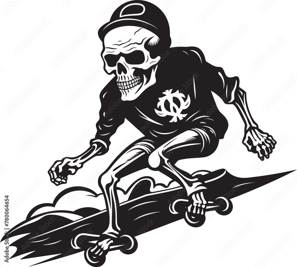 Ghost Rider: Skull Skateboarding Icon Design Skeleton Skater: Vector Logo Design for Skating Enthusiasts