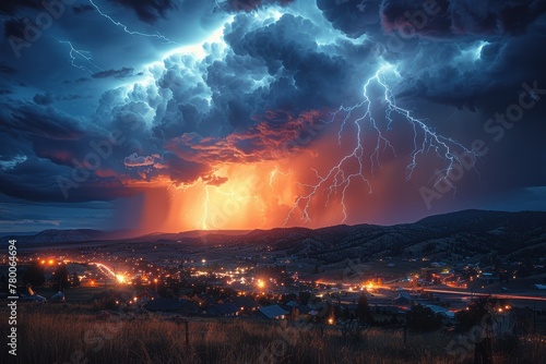Electric city nights: stunning skyline ablaze with lightning flashes © Oleksandr
