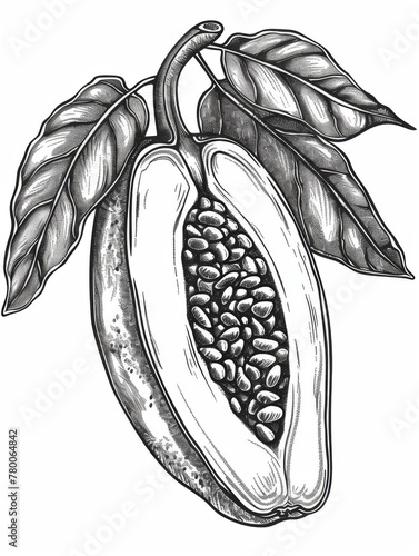 Detailed hand-drawn papaya fruit sketch on white background. illustration for design, packaging, menu, recipe, print, textile, card, sticker, tattoo, coloring book t-shirt design.