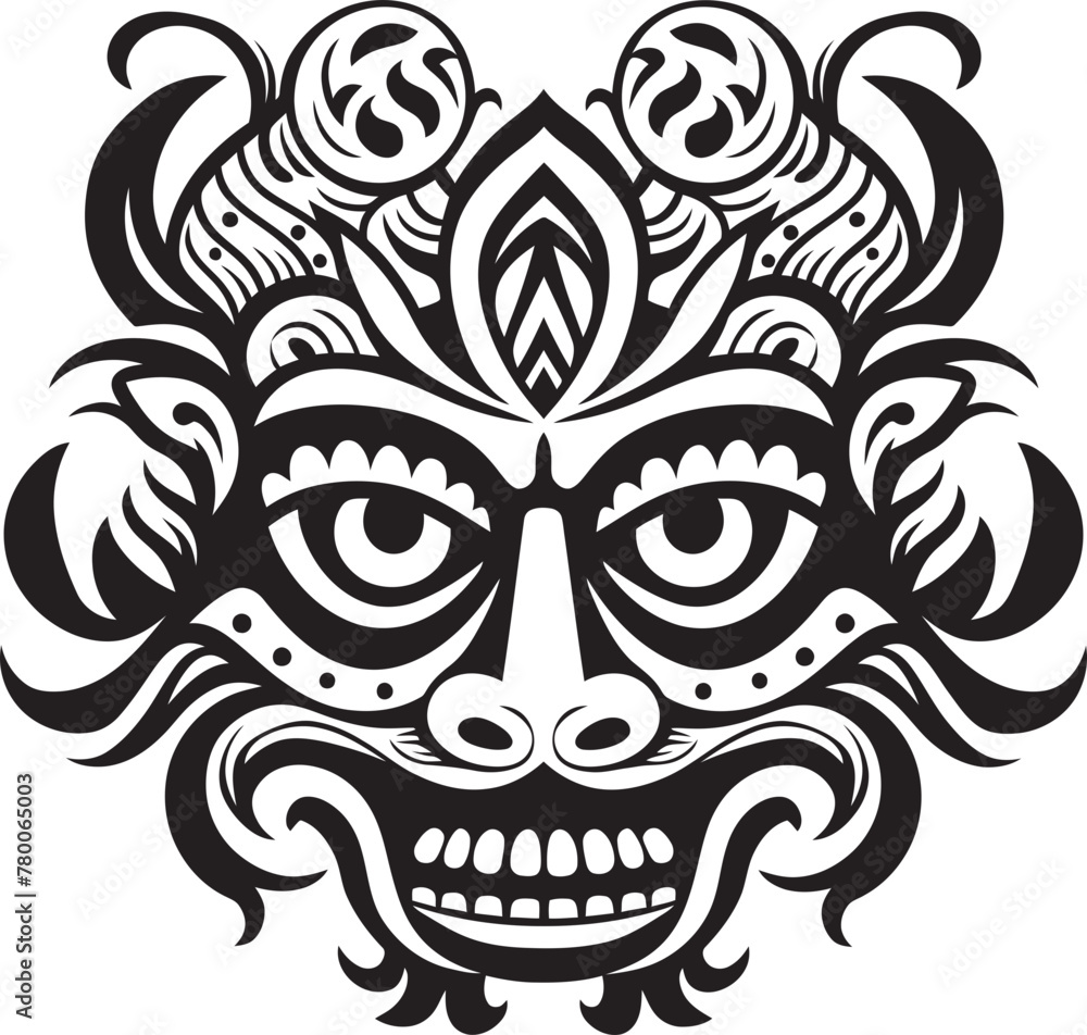 Sacred Serenity: Vector Bali Mask Emblem Graphics Cultural Creations: Traditional Mask Icon Design