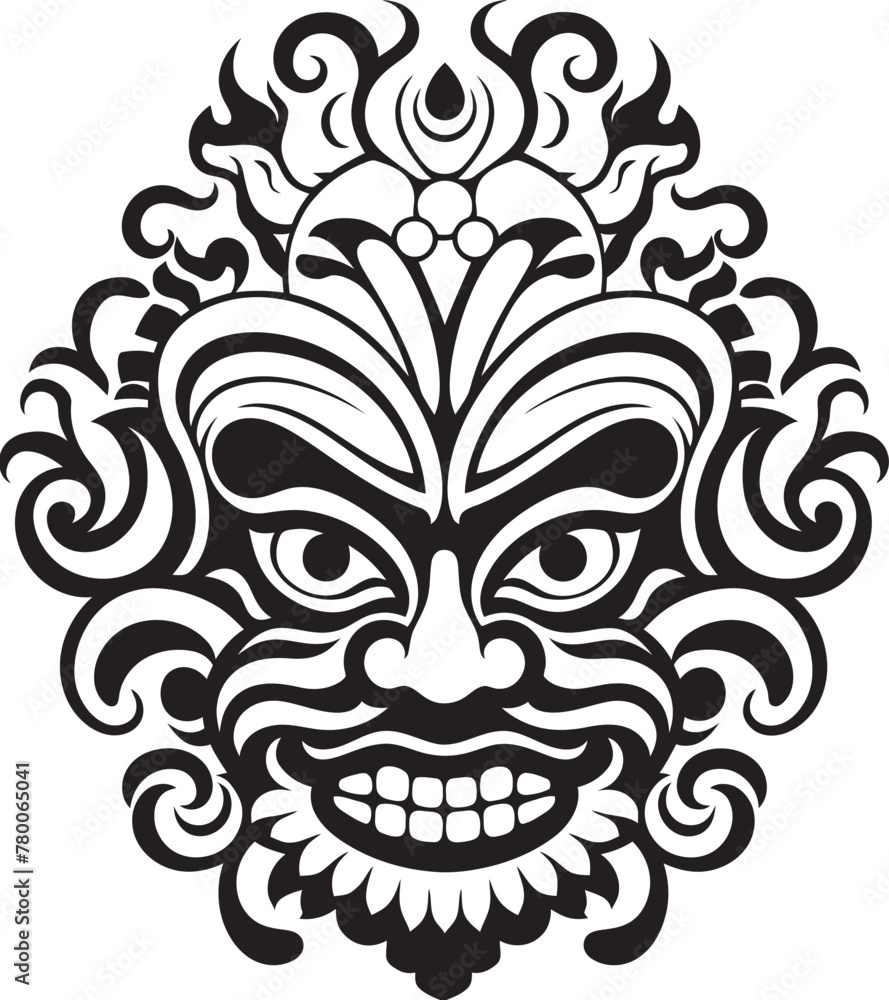 Island Spirit: Traditional Balinese Mask Icon Enigmatic Enchantment: Vector Bali Mask Emblem Graphics