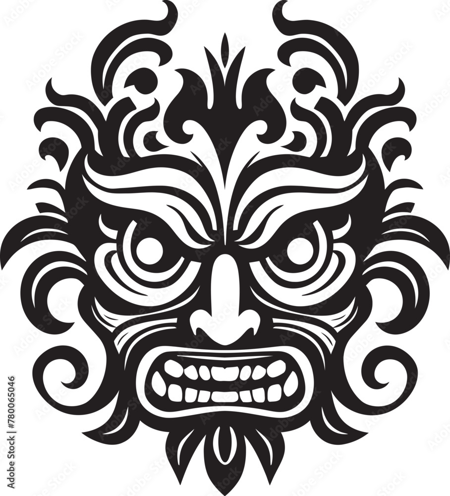 Ancient Allure: Traditional Balinese Mask Emblem Mystical Mosaics: Vector Bali Mask Icon Graphics