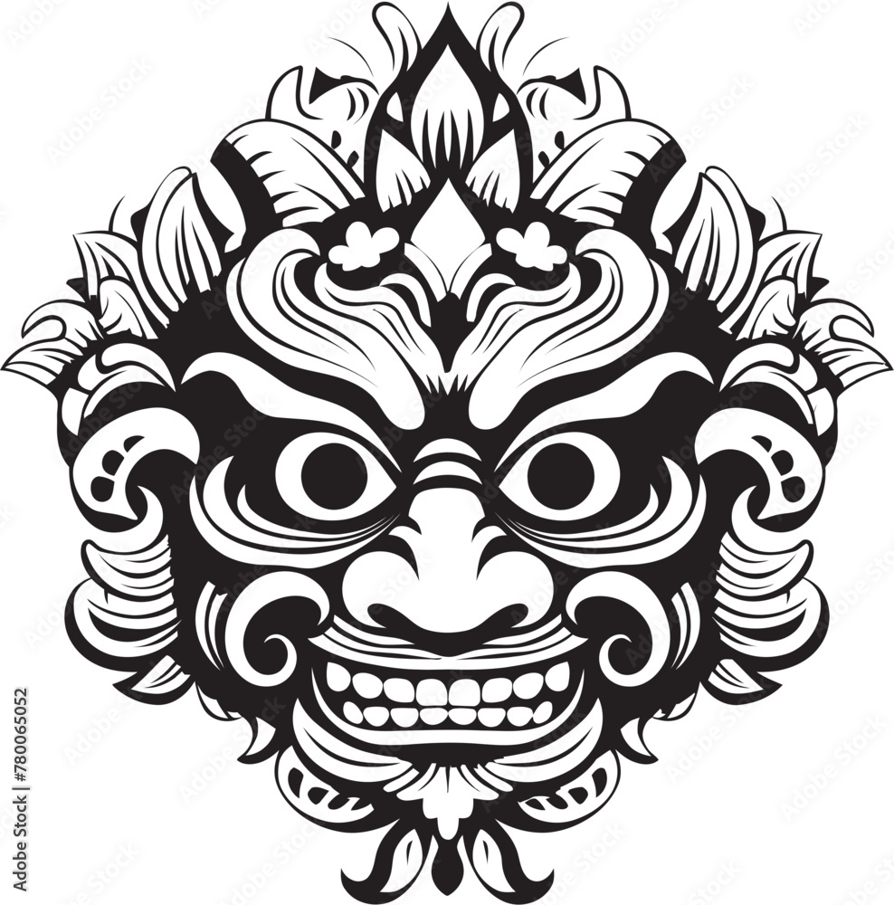 Cultural Captivation: Traditional Mask Emblem Design Island Identity: Bali Mask Vector Logo