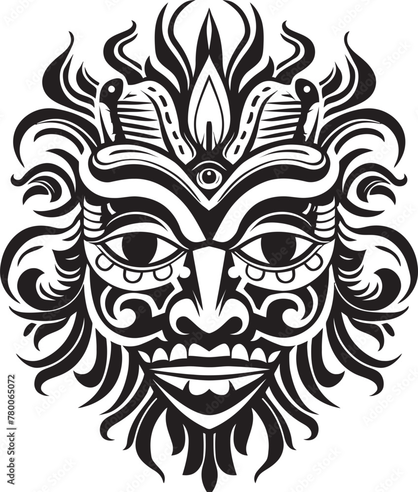 Timeless Totems: Traditional Balinese Mask Emblem Serene Symmetry: Vector Bali Mask Icon Design