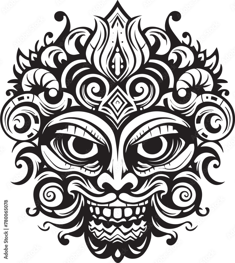 Island Icons: Bali Mask Vector Icon Graphics Timeless Totems: Traditional Balinese Mask Emblem Island Icons: Bali Mask Vector Icon Graphics Timeless Totems: Traditional Balinese Mask Emblem
