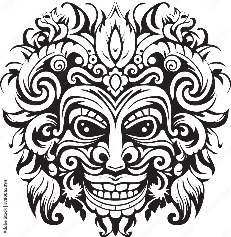Mystical Majesty: Traditional Mask Logo Design Cultural Essence: Bali Mask Vector Icon Graphics