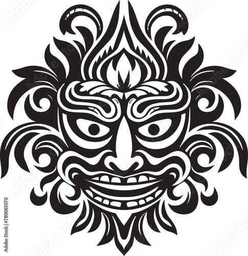 Spiritual Symbols: Traditional Balinese Mask Icon Island Adornments: Vector Bali Mask Emblem