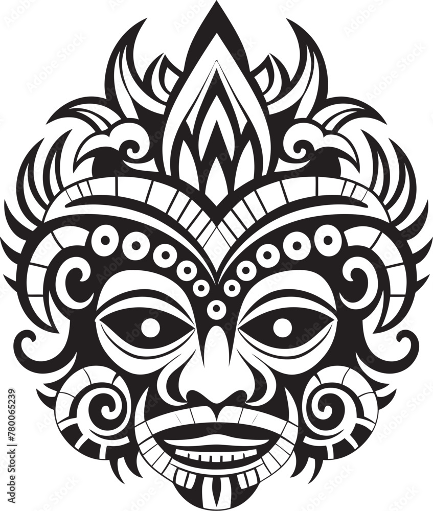 Mystical Mastery: Bali Mask Vector Icon Graphics Ethereal Elegance: Traditional Balinese Mask Emblem