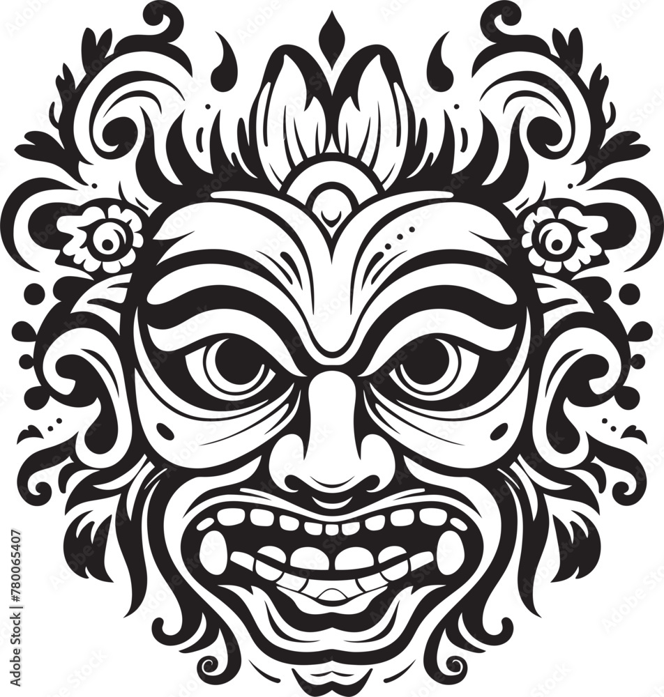 Island Intrigue: Balinese Mask Icon Design Spiritual Serenity: Bali Mask Emblem Graphics