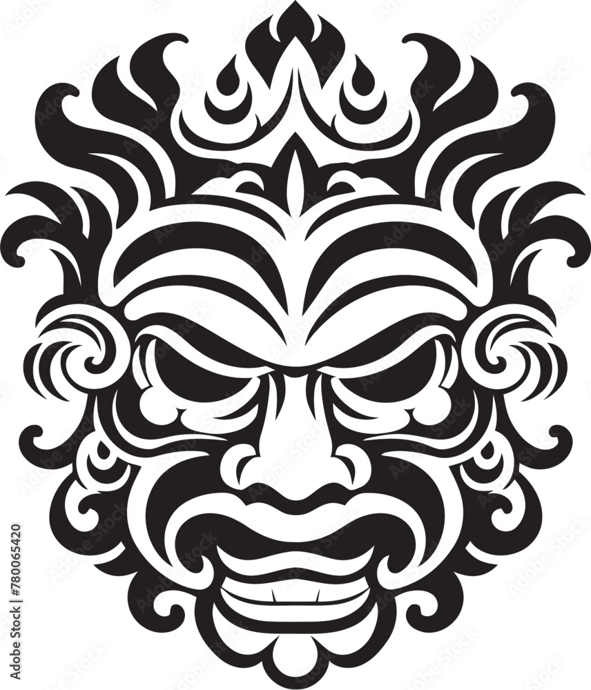 Bali Harmony: Traditional Mask Emblem Graphics Island Majesty: Bali Mask Vector Logo Design