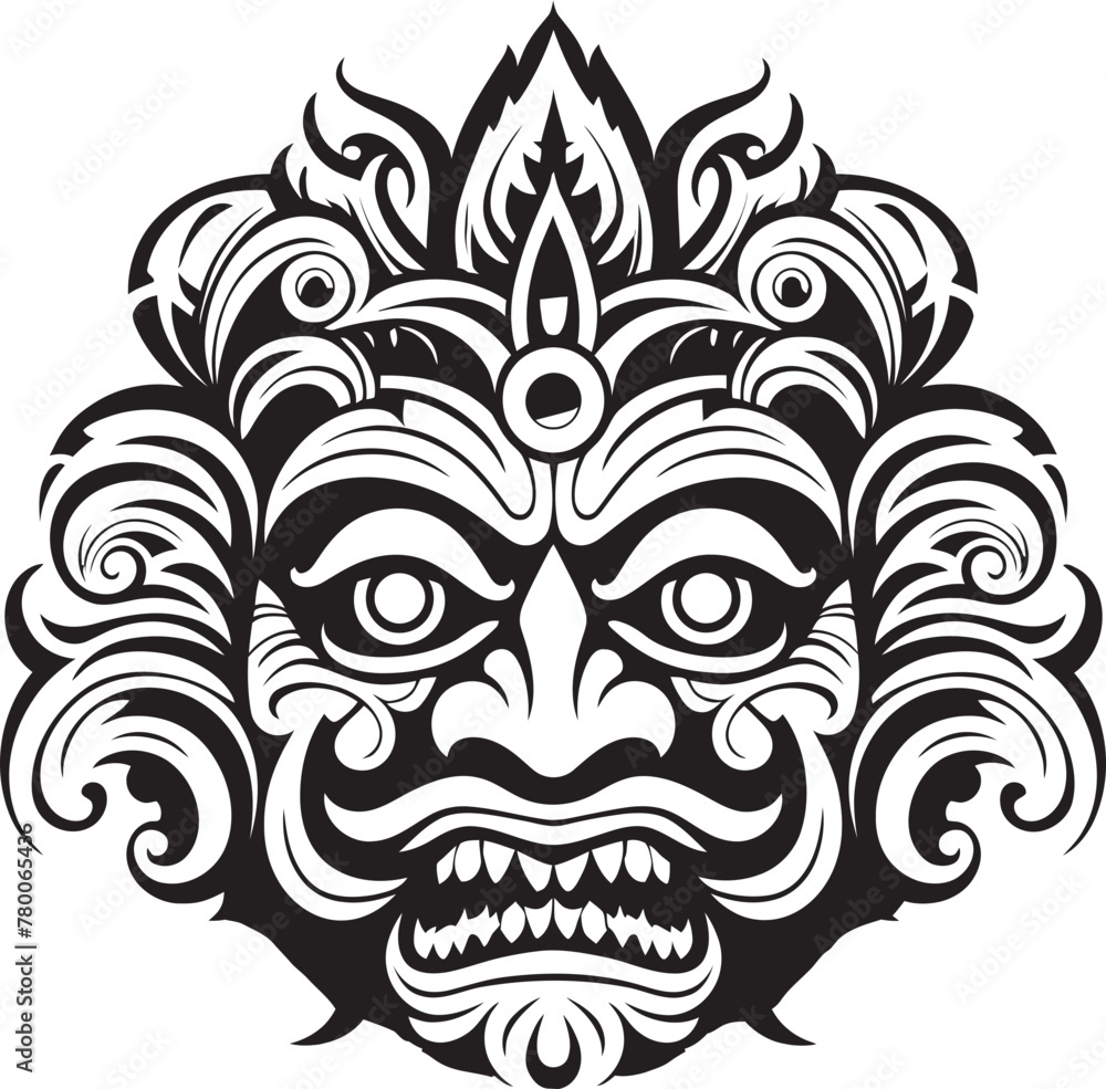 Serene Splendor: Bali Mask Emblem Graphics Island Majesty: Traditional Mask Vector Logo